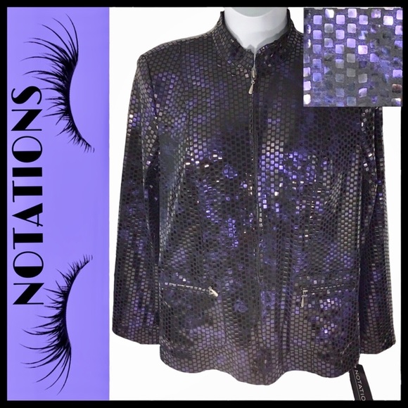 Notations Jackets & Blazers - Notations Jacket Purple & Black Shiny Large NWT